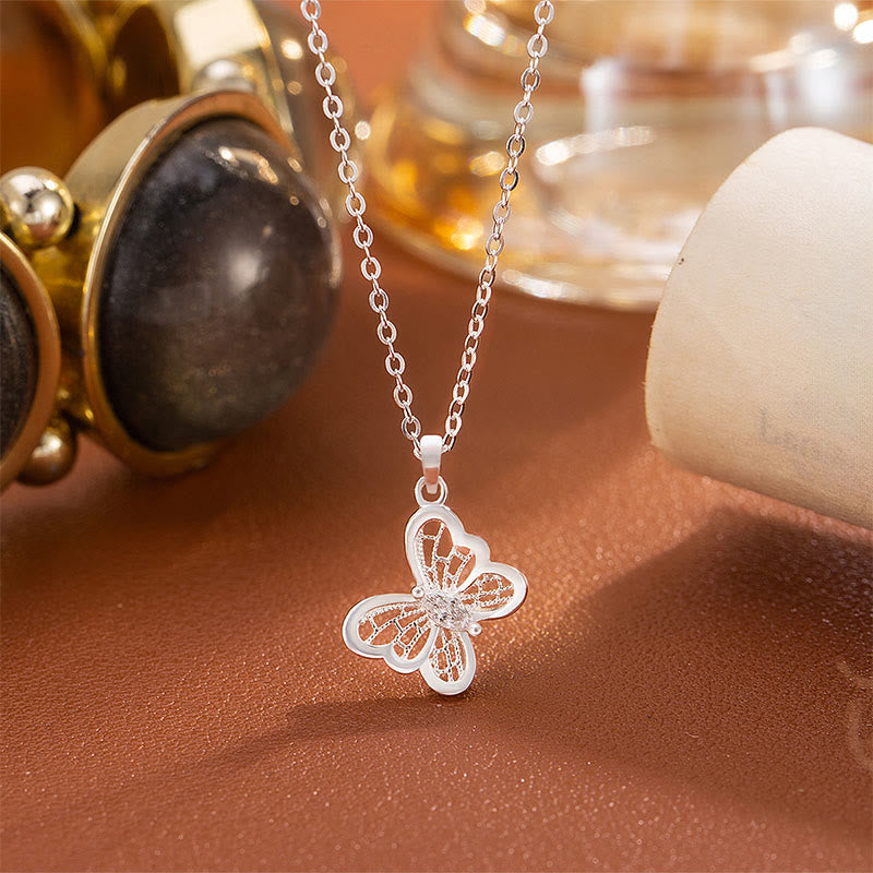 Buddha Stones Collier pendentif papillon protecteur en argent sterling 999 - Argent sterling 999 - image 0