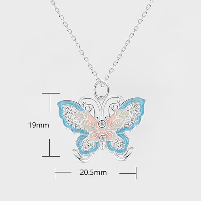 Buddha Stones Collier pendentif papillon en argent sterling 999 émaillé bleu, symbole de protection - image 7