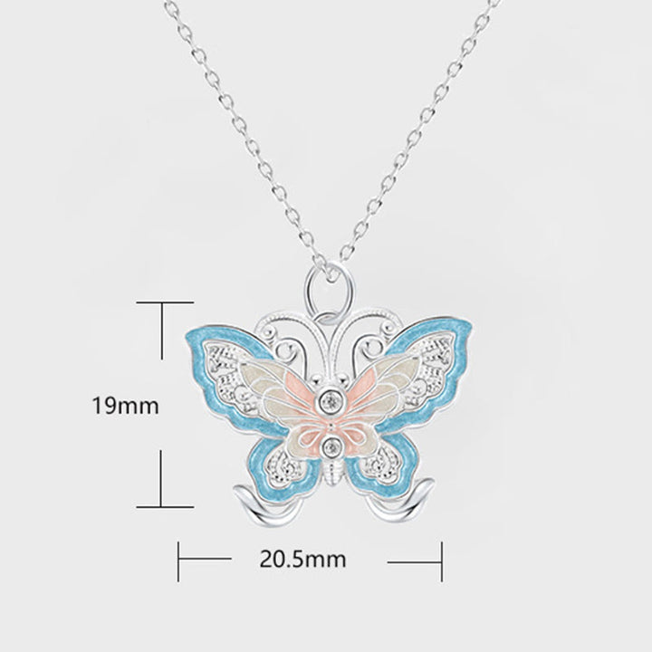 Buddha Stones Collier pendentif papillon en argent sterling 999 émaillé bleu, symbole de protection - image 7