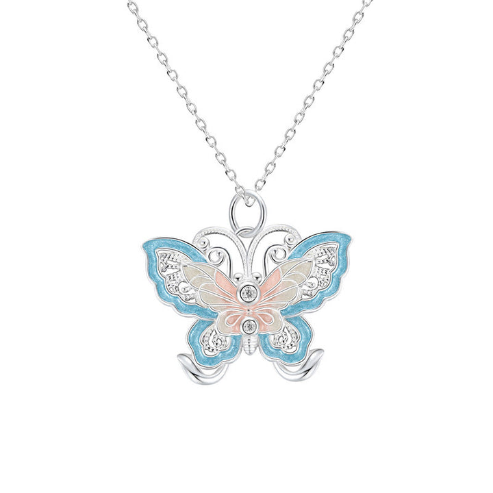 Buddha Stones Collier pendentif papillon en argent sterling 999 émaillé bleu, symbole de protection - image 8