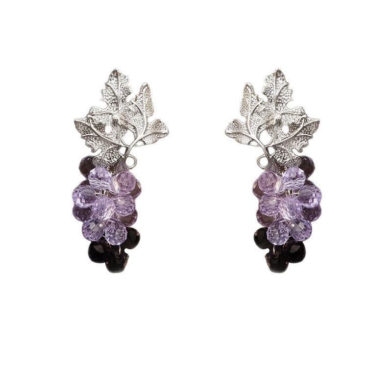 Buddha Stones Boucles d'oreilles puces en cuivre avec feuilles de vigne violettes, symbole de richesse - image 4