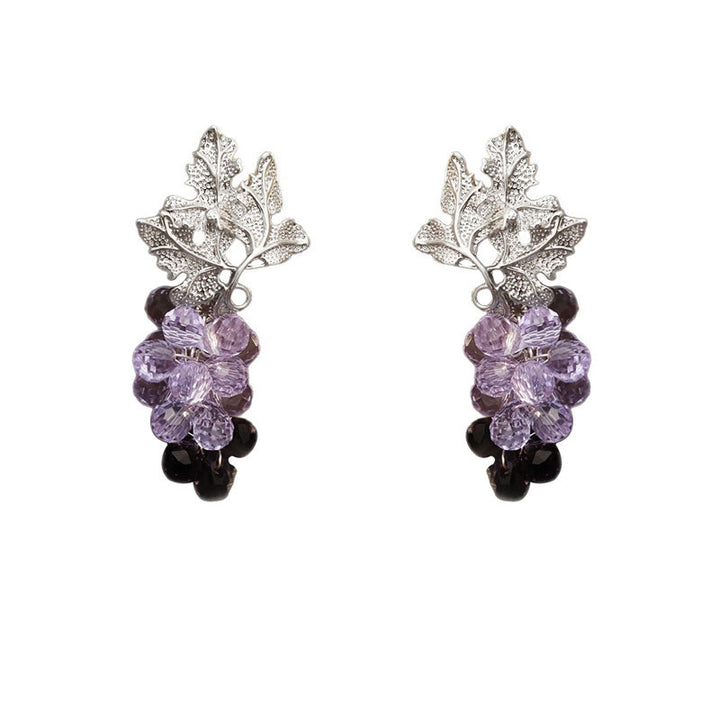 Buddha Stones Boucles d'oreilles puces en cuivre avec feuilles de vigne violettes, symbole de richesse - image 4