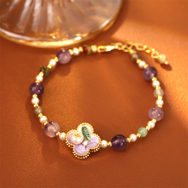 Buddha Stones Bracelet en cuivre avec perles turquoise, motif floral et chaîne porte-bonheur, orné de perles et de fleurs. - image 1