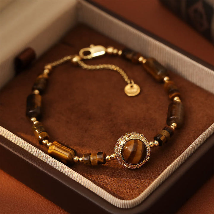 Buddha Stones Bracelet de protection en œil de tigre naturel avec chaîne de force - Œil de tigre (Tour de poignet : 14-17 cm) - image 0