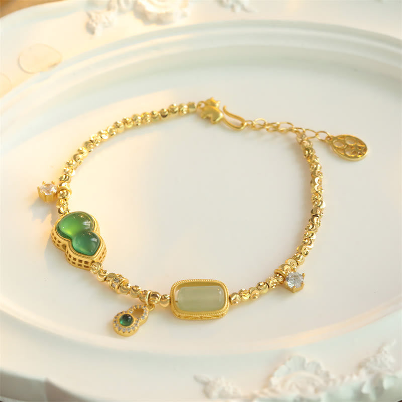 Buddha Stones Bracelet à maillons en agate verte, zircon et cuivre, orné d'une chaînette de soutien. - image 1