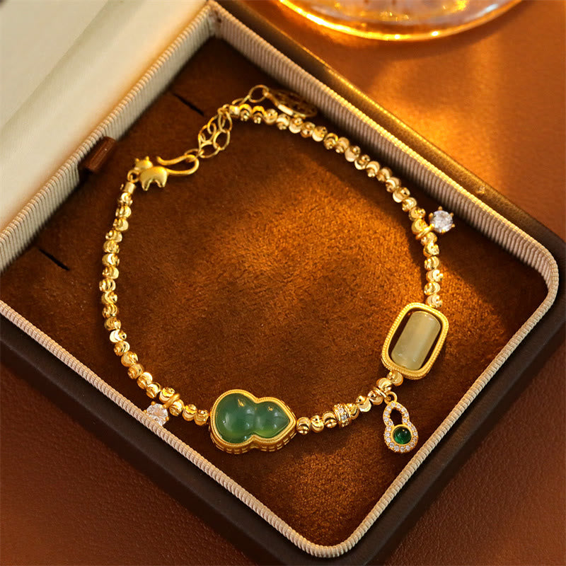 Buddha Stones Bracelet à maillons en agate verte, zircon et cuivre, orné d'une chaînette de soutien. - image 3