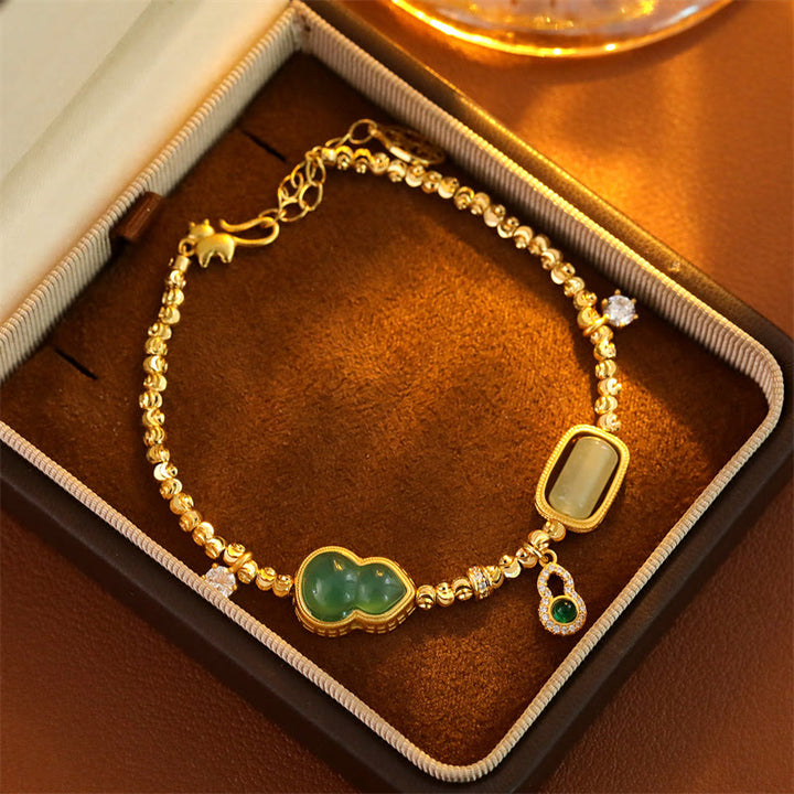 Buddha Stones Bracelet à maillons en agate verte, zircon et cuivre, orné d'une chaînette de soutien. - image 3