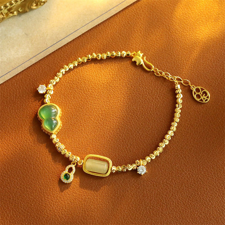 Buddha Stones Bracelet à maillons en agate verte, zircon et cuivre, orné d'une chaînette de soutien. - image 2