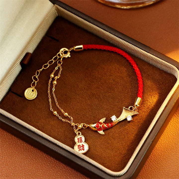 Buddha Stones Bracelet porte-bonheur en cordon rouge avec pendentif en forme de calebasse et carpe koï, symbole de richesse - image 4