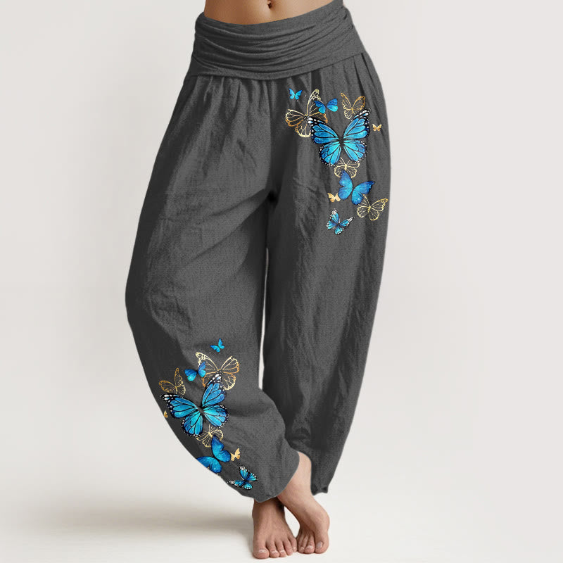 Buddha Stones Pantalon harem à taille élastique et motif papillon en coton pour femme - Gris sombre - US16，UK/AU20，EU48 (3XL) - image 8