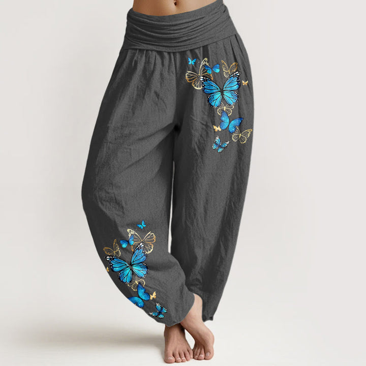 Buddha Stones Pantalon harem à taille élastique et motif papillon en coton pour femme - Gris sombre - US16，UK/AU20，EU48 (3XL) - image 8