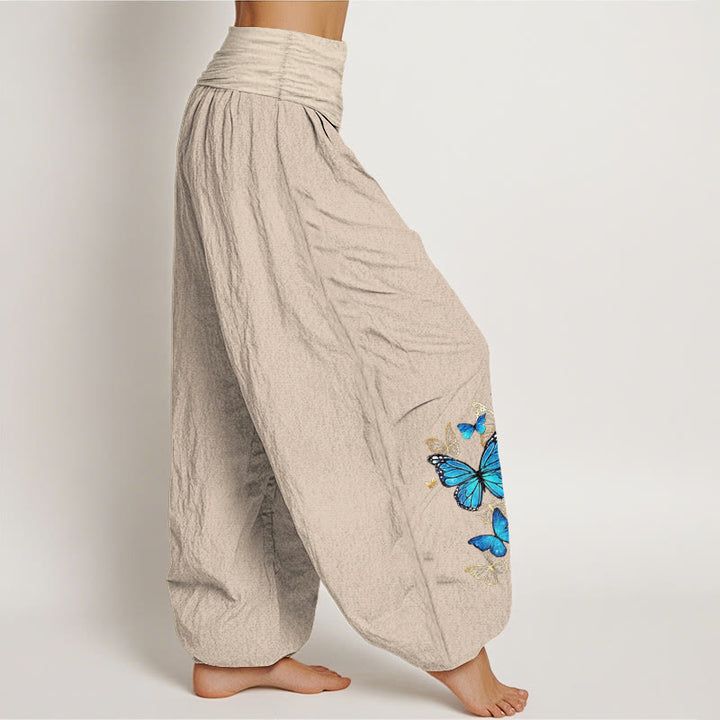 Buddha Stones Pantalon harem à taille élastique et motif papillon en coton pour femme - image 12