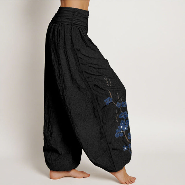 Buddha Stones Pantalon harem à taille élastique pour femme, motif calligraphique prune, en coton. - image 6