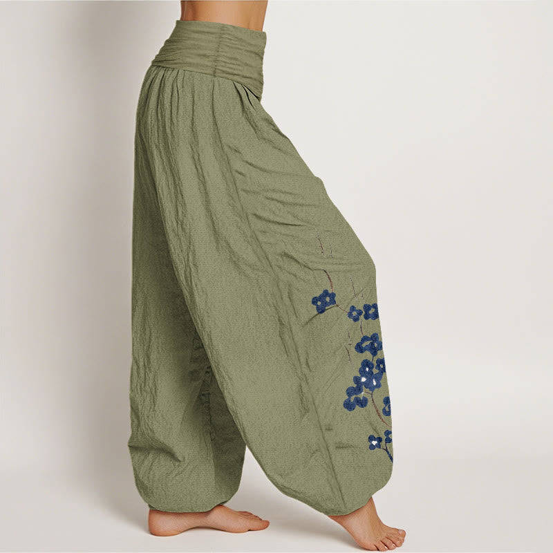 Buddha Stones Pantalon harem à taille élastique pour femme, motif calligraphique prune, en coton. - image 15