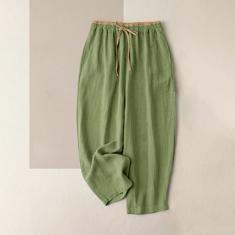 Pantalon décontracté en coton et lin avec cordon de serrage et poches pour femme Motif Buddha Stones - Vert clair - US16，UK/AU20，EU48 (3XL) - image 8