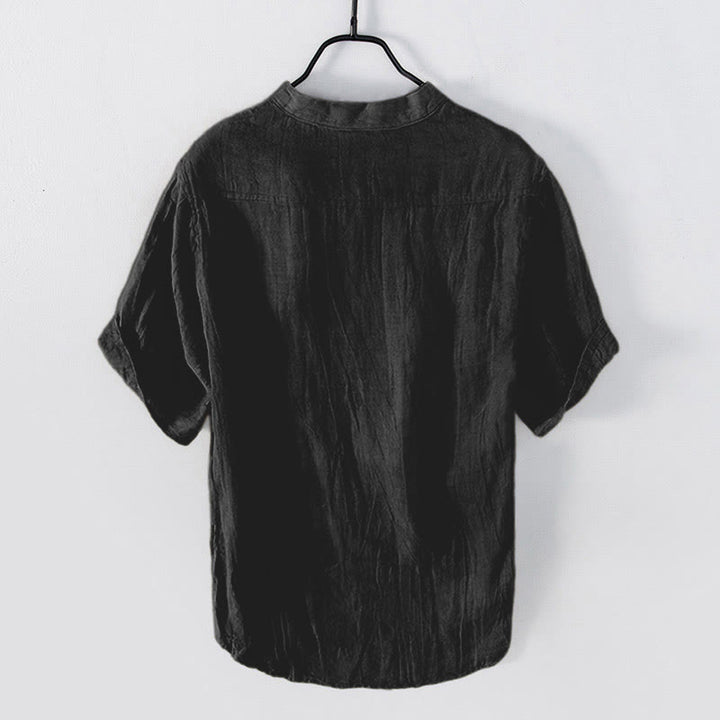Chemise à manches courtes et demi-bouton en Coton et lin de couleur unie Buddha Stones pour hommes - image 22