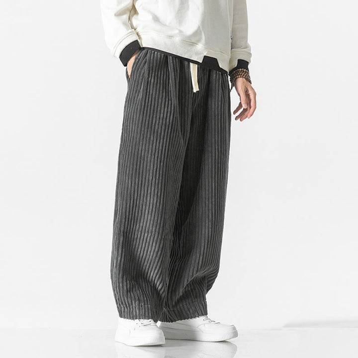 Pantalon sarouel en velours côtelé avec cordon de serrage et poches pour homme, style rétro hiver, couleur unie, motif Buddha Stones - image 3
