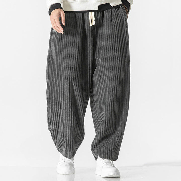 Pantalon sarouel en velours côtelé avec cordon de serrage et poches pour homme, style rétro hiver, couleur unie, motif Buddha Stones - image 2