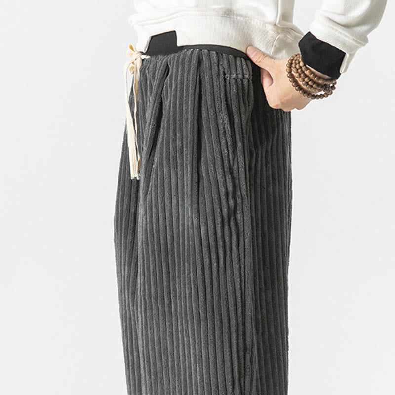 Pantalon sarouel en velours côtelé avec cordon de serrage et poches pour homme, style rétro hiver, couleur unie, motif Buddha Stones - image 6