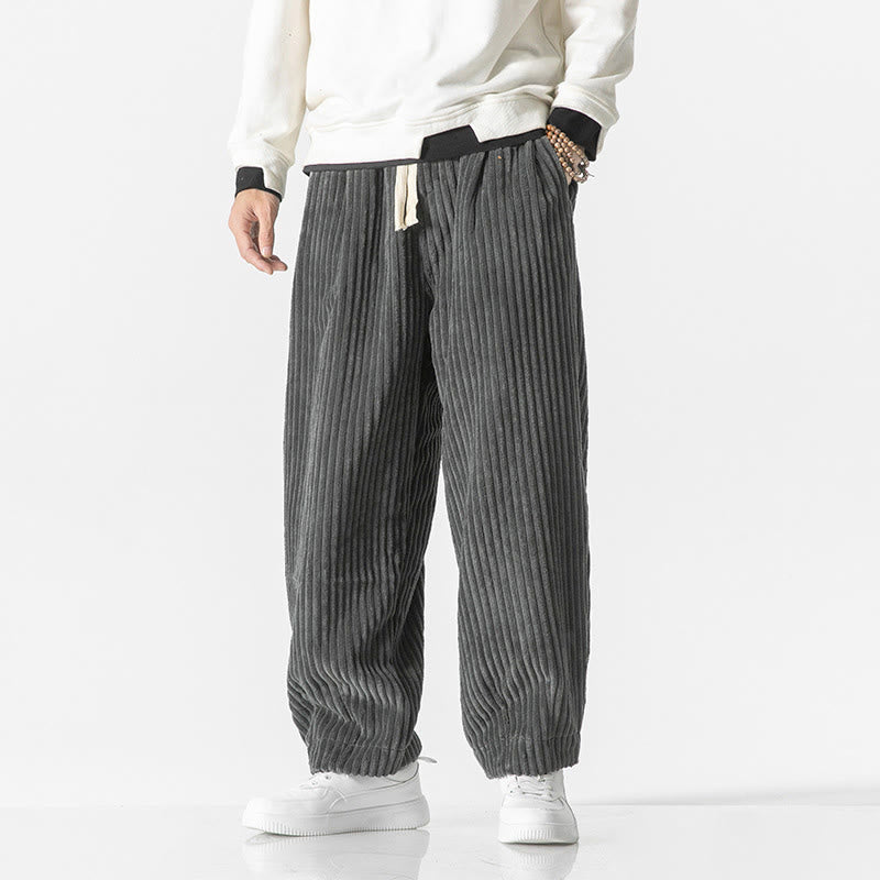 Pantalon sarouel en velours côtelé avec cordon de serrage et poches pour homme, style rétro hiver, couleur unie, motif Buddha Stones - Gris - US/UK/AU50，EU60 (5XL) - image 0