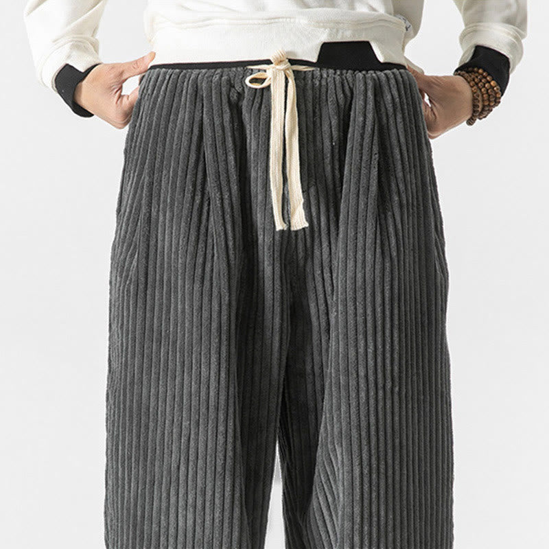 Pantalon sarouel en velours côtelé avec cordon de serrage et poches pour homme, style rétro hiver, couleur unie, motif Buddha Stones - image 5