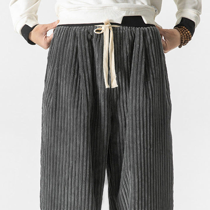 Pantalon sarouel en velours côtelé avec cordon de serrage et poches pour homme, style rétro hiver, couleur unie, motif Buddha Stones - image 5