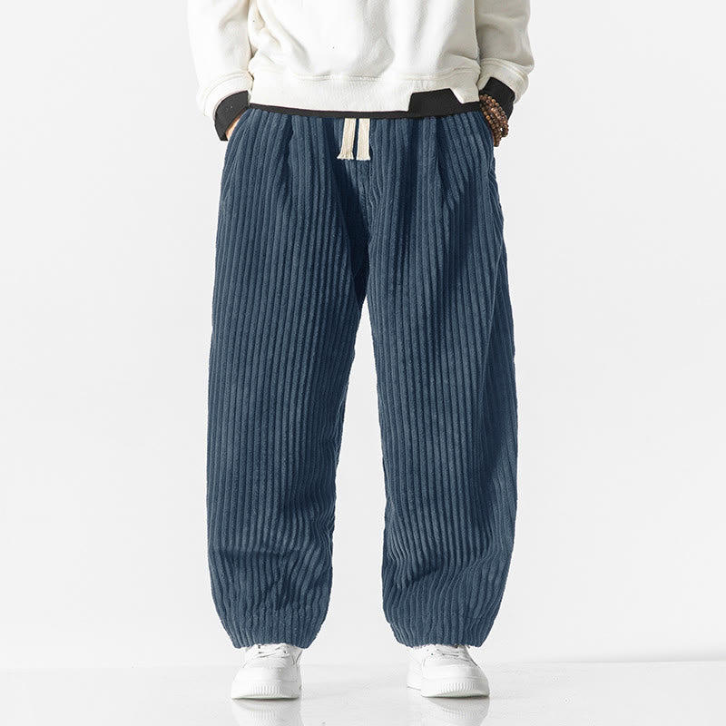 Pantalon sarouel en velours côtelé avec cordon de serrage et poches pour homme, style rétro hiver, couleur unie, motif Buddha Stones - SteelBlue - US/UK/AU50，EU60 (5XL) - image 13