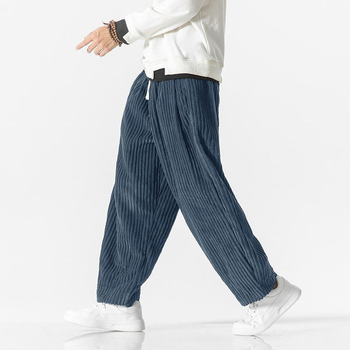Pantalon sarouel en velours côtelé avec cordon de serrage et poches pour homme, style rétro hiver, couleur unie, motif Buddha Stones - image 14