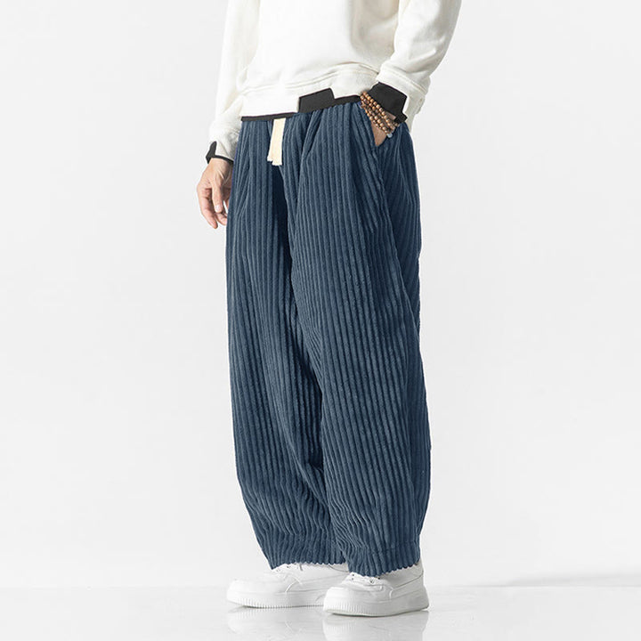 Pantalon sarouel en velours côtelé avec cordon de serrage et poches pour homme, style rétro hiver, couleur unie, motif Buddha Stones - image 16