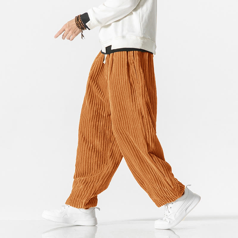 Pantalon sarouel en velours côtelé avec cordon de serrage et poches pour homme, style rétro hiver, couleur unie, motif Buddha Stones - image 19