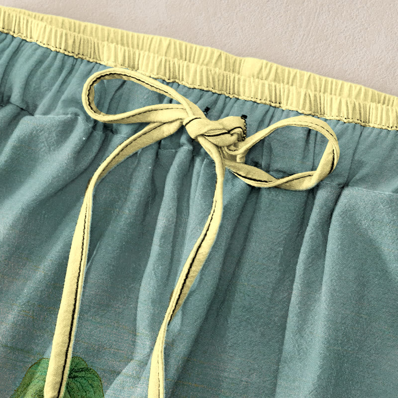 Buddha Stones Pantalon pour femme en pur coton, motif paysage naturel, taille élastique et poches - image 1