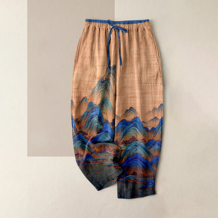 Buddha Stones Pantalon pour femme en pur coton, motif paysage naturel, taille élastique et poches - BurlyWood - US16，UK/AU20，EU48 (3XL) - image 4