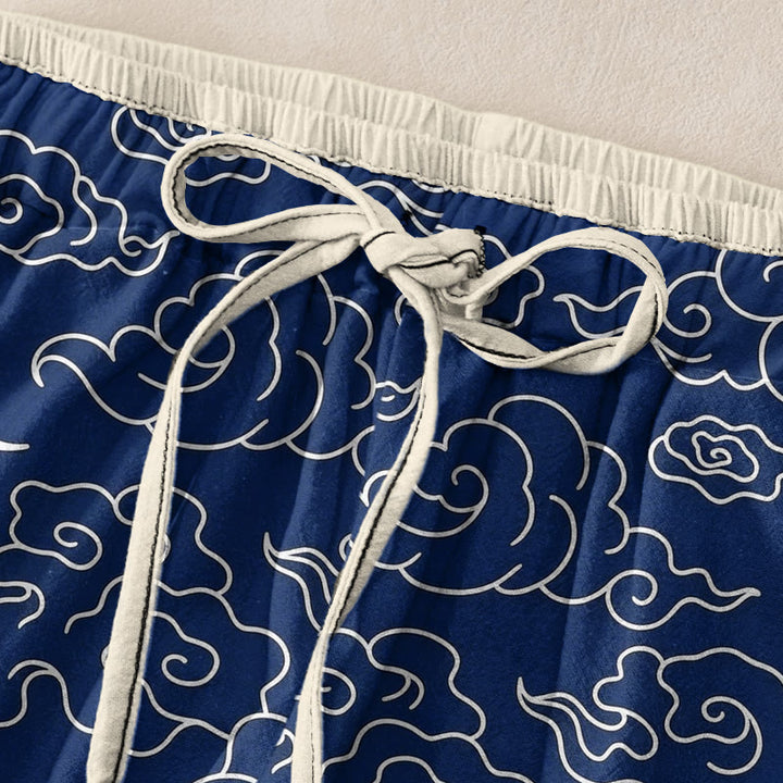 Buddha Stones Pantalon pour femme en pur coton, décontracté, à motif nuage porte-bonheur, taille élastique et poches - image 1