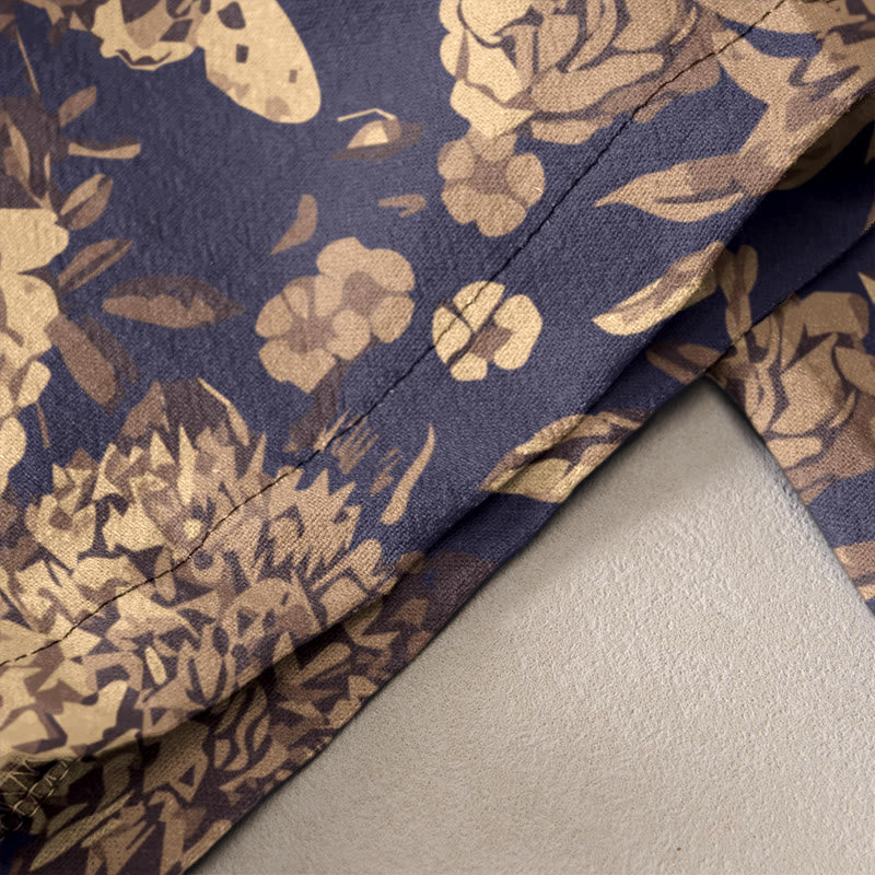 Buddha Stones Pantalon en coton décontracté à motif de pivoines et de feuilles, taille élastique et poches pour femme - image 2