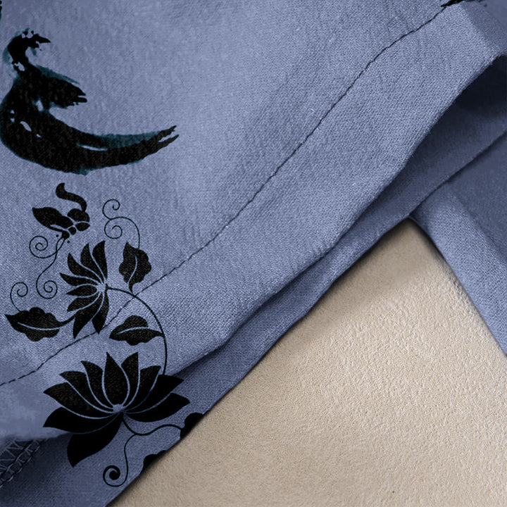 Buddha Stones Pantalon en coton décontracté pour femme, motif lotus OM et roue du Dharma, taille élastique et poches - image 2