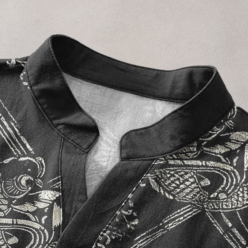 Buddha Stones Chemise homme à manches courtes et demi-boutonnée, motif carpes koï et bambou - image 2