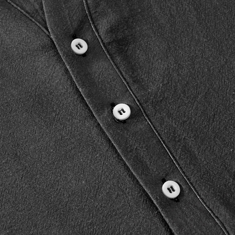 Buddha Stones Chemise homme à manches courtes et demi-boutonnages, motif vagues de grues en coton - image 3