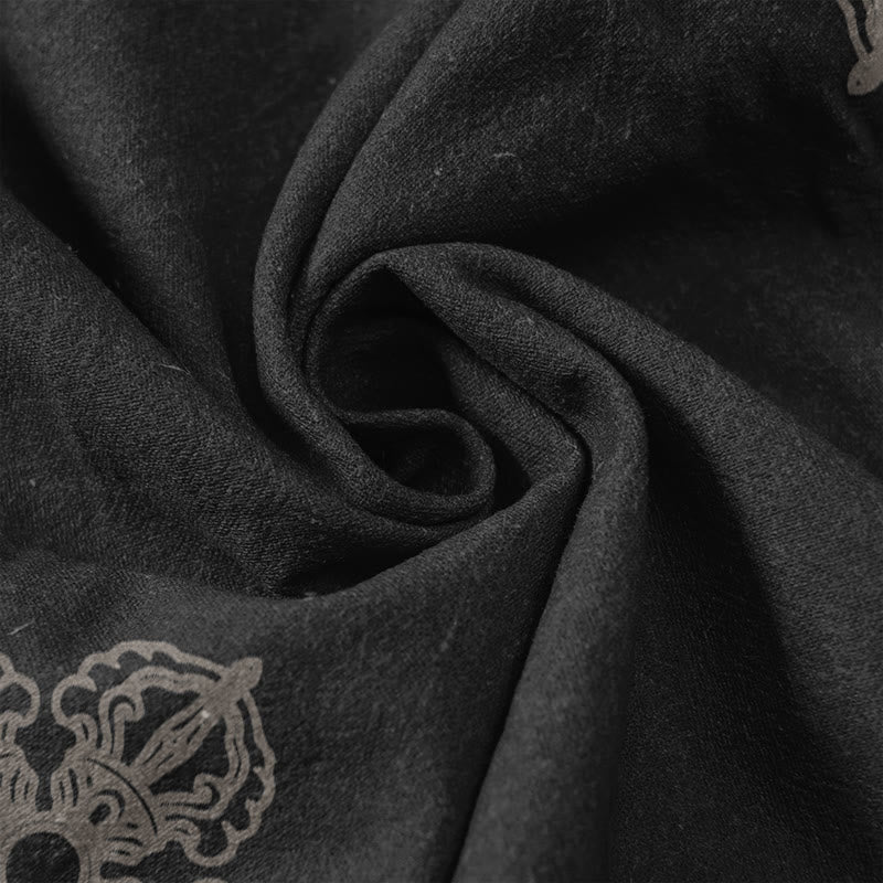 Buddha Stones Pantalon en coton décontracté à taille élastique et poches, orné de fleurs de lotus, double motif Dorje Vajra Namaste Om. - image 3