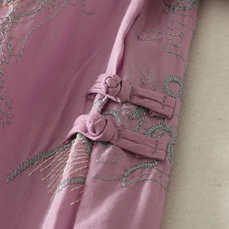 Buddha Stones Robe midi d'été en coton à manches courtes, col en V et imprimé floral, avec poches - image 6