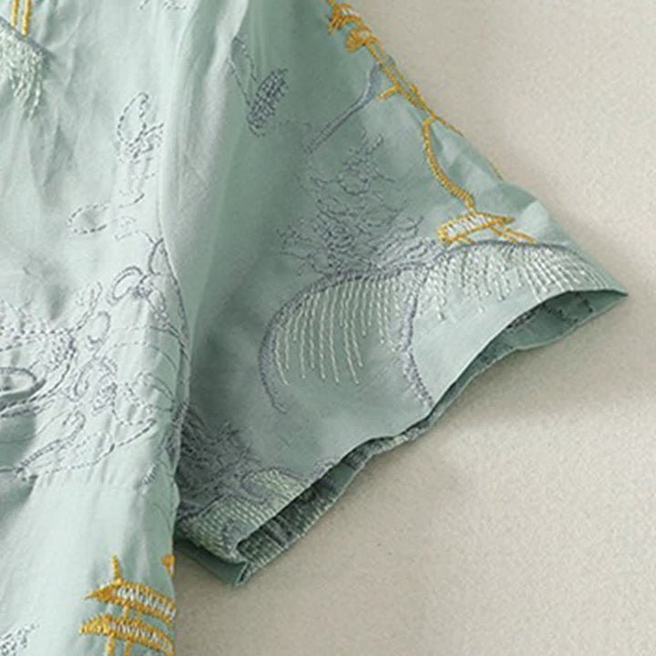 Buddha Stones Robe midi d'été en coton à manches courtes, col en V et imprimé floral, avec poches - image 14