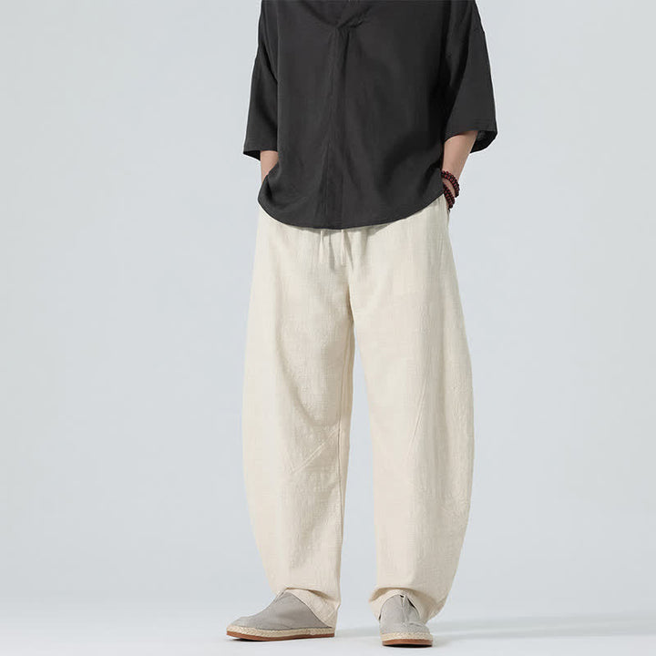 Buddha Stones Pantalon en coton uni pour homme, à cordon de serrage et poches, coloris printemps - image 22