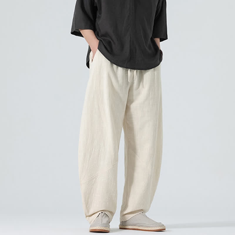 Buddha Stones Pantalon en coton uni pour homme, à cordon de serrage et poches, coloris printemps - image 24