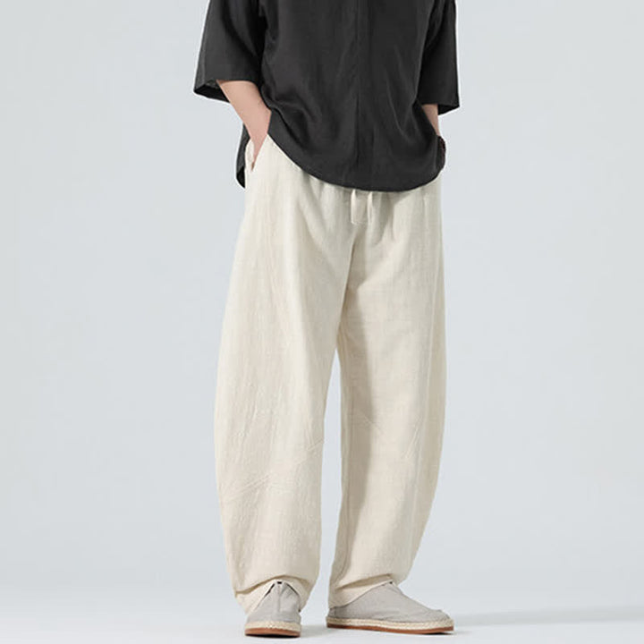Buddha Stones Pantalon en coton uni pour homme, à cordon de serrage et poches, coloris printemps - image 24