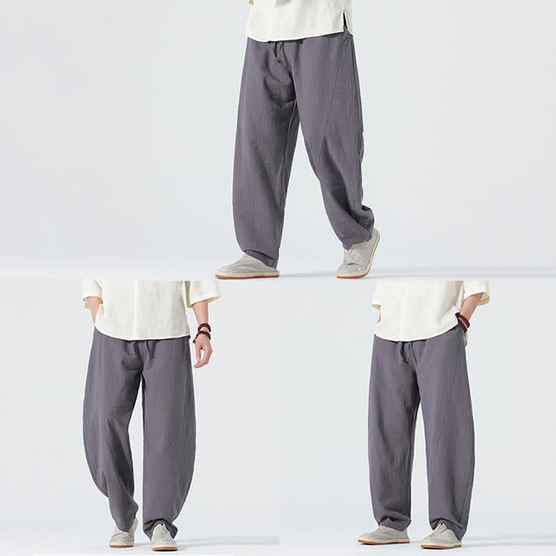 Buddha Stones Pantalon en coton uni pour homme, à cordon de serrage et poches, coloris printemps - image 7