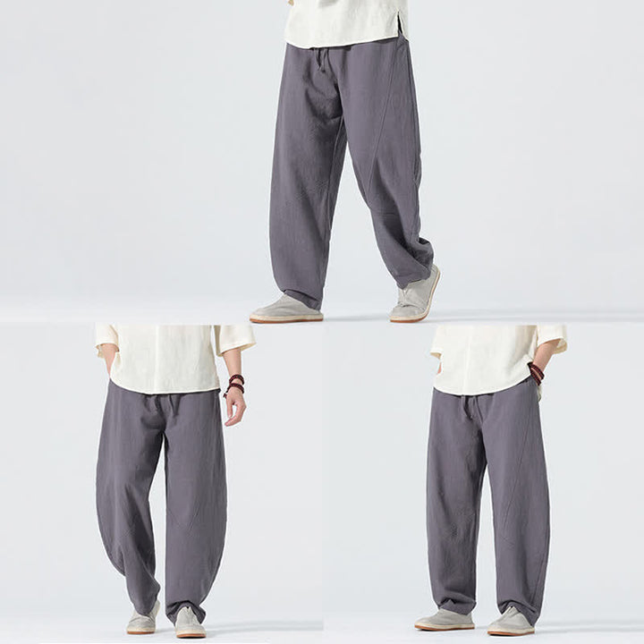 Buddha Stones Pantalon en coton uni pour homme, à cordon de serrage et poches, coloris printemps - image 7