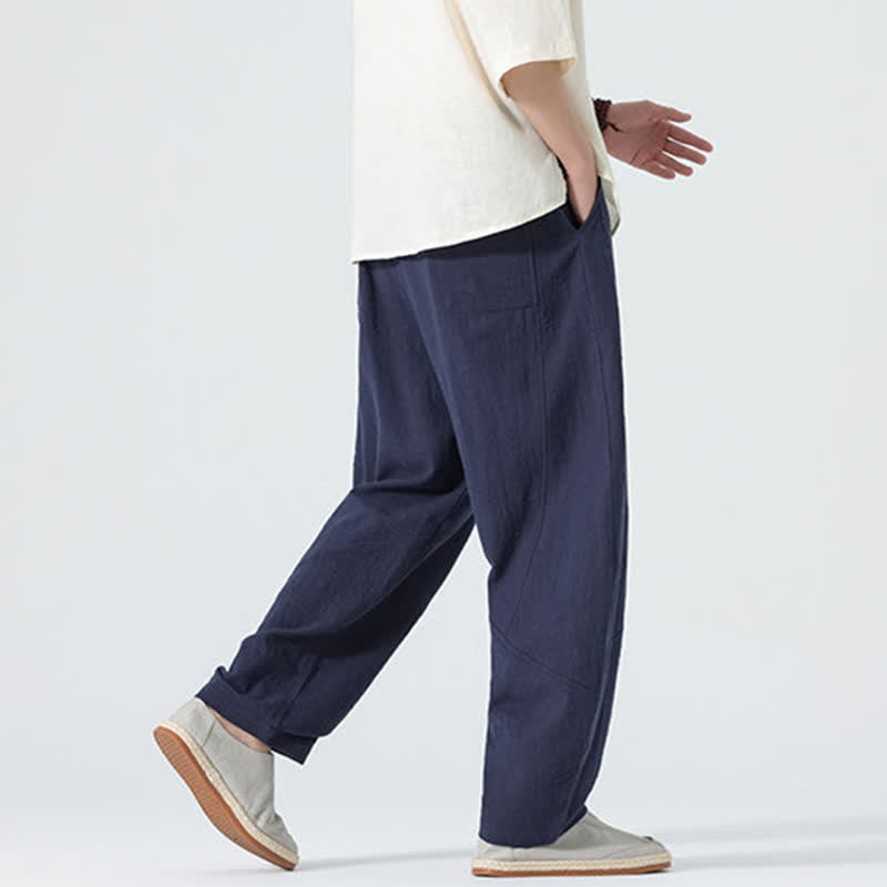 Buddha Stones Pantalon en coton uni pour homme, à cordon de serrage et poches, coloris printemps - image 12
