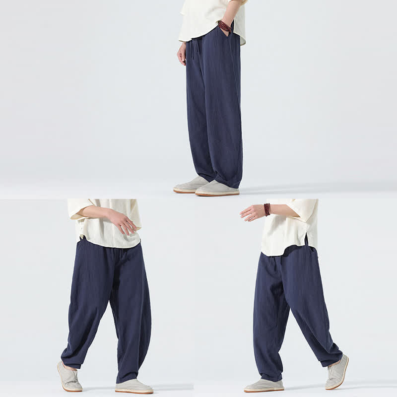Buddha Stones Pantalon en coton uni pour homme, à cordon de serrage et poches, coloris printemps - image 13