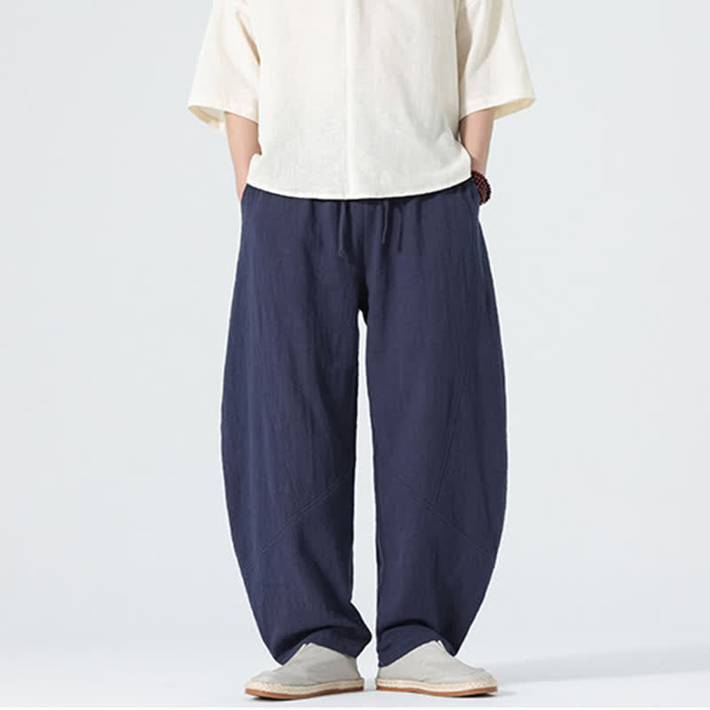 Buddha Stones Pantalon en coton uni pour homme, à cordon de serrage et poches, coloris printemps - image 9