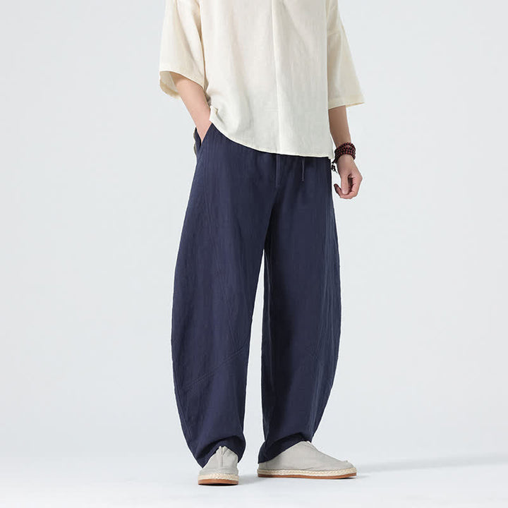 Buddha Stones Pantalon en coton uni pour homme, à cordon de serrage et poches, coloris printemps - Bleu nuit - US/UK/AU46，EU56 (5XL) - image 8