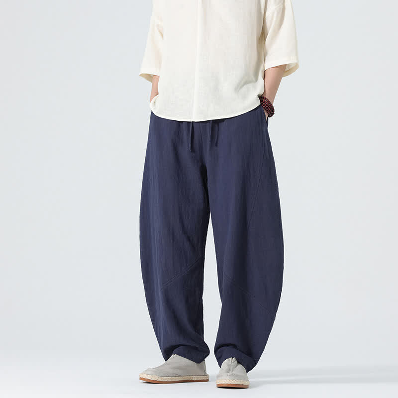 Buddha Stones Pantalon en coton uni pour homme, à cordon de serrage et poches, coloris printemps - image 10